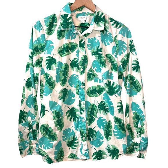 J. CREW 100% Cotton Button Down Shirt Sz M Tropical Print Palm Leaf Beach Resort - Picture 1 of 11